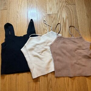 A&F Ribbed Camisole Trio - Black, Cream, Tan